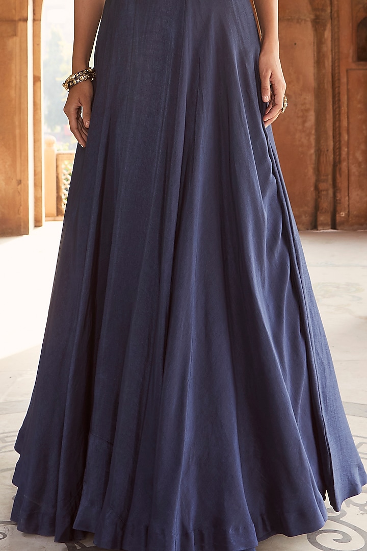 Medieval Blue Hand Embroidered Party Wear Gown by Charu & Vasundhara at Pernia's Pop Up Shop