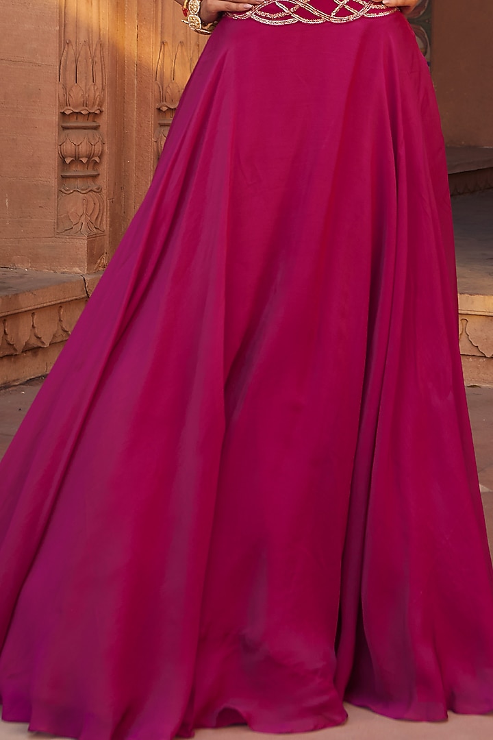 Raspberry Pink Hand Embroidered Lehenga Set by Charu & Vasundhara at Pernia's Pop Up Shop