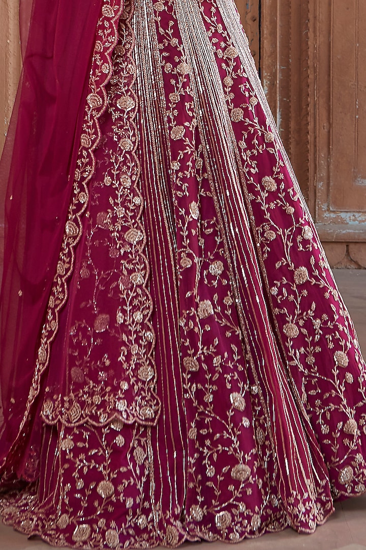 Raspberry Pink Embroidered Wedding Lehenga Set by Charu & Vasundhara at Pernia's Pop Up Shop