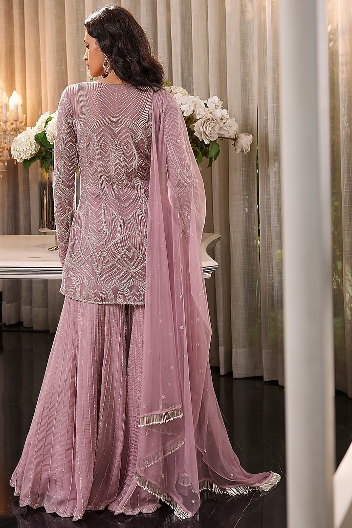 light pink shiny dress Light Pink Wrap Satin Dress With Flutter Sleeves main image 1