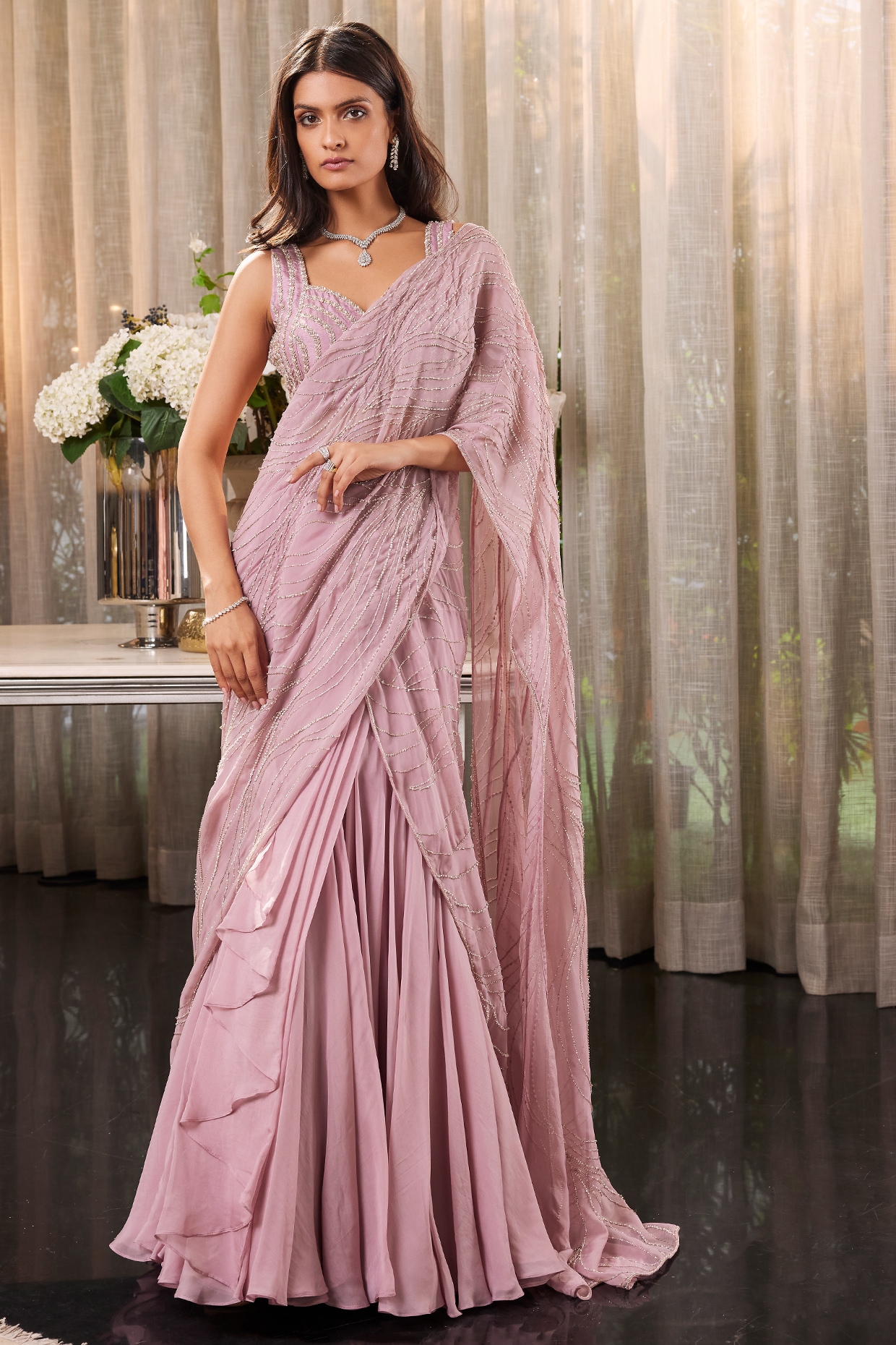 Floral Printed Banarasi Silk With Self Designed Woven Saree – Cygnus Fashion