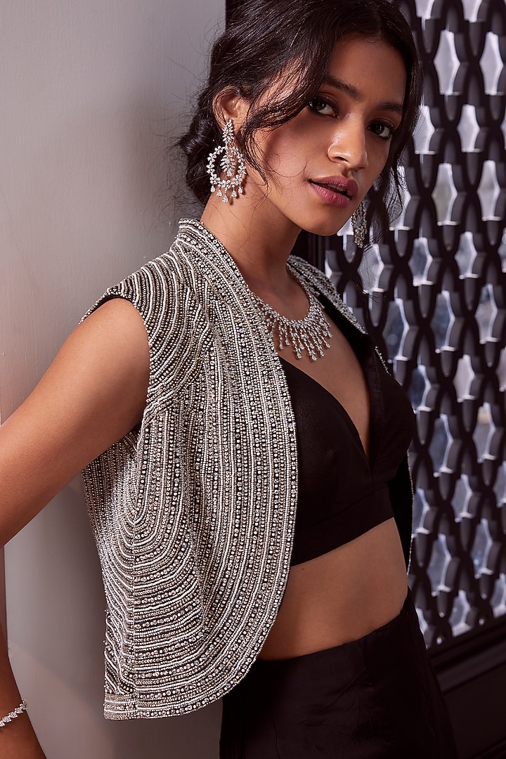 Black Embroidered Pant Set by Charu & Vasundhara at Pernia's Pop Up Shop