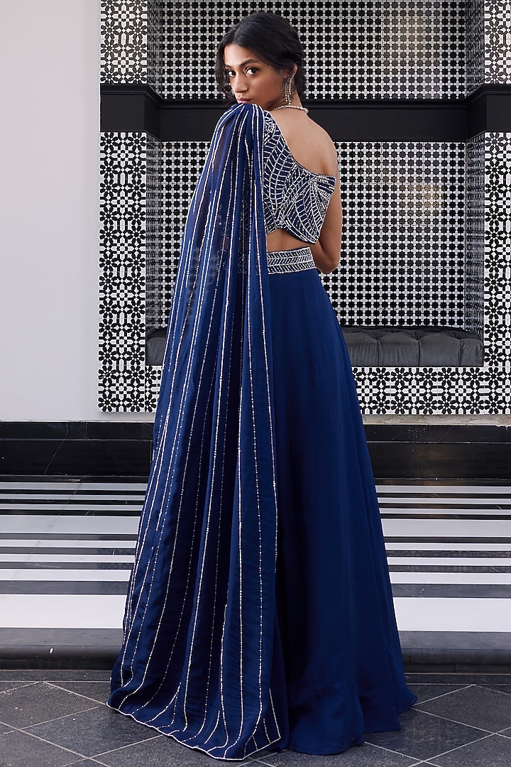 Electric Blue Embroidered Wedding Lehenga Set by Charu & Vasundhara at Pernia's Pop Up Shop