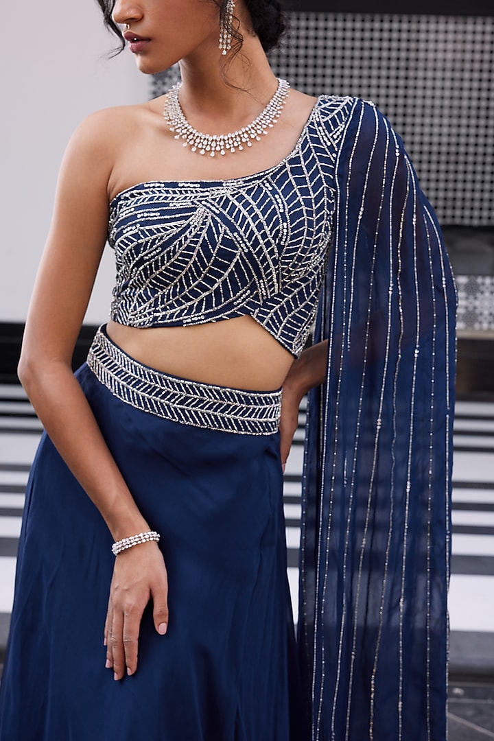 Electric Blue Embroidered Wedding Lehenga Set by Charu & Vasundhara at Pernia's Pop Up Shop