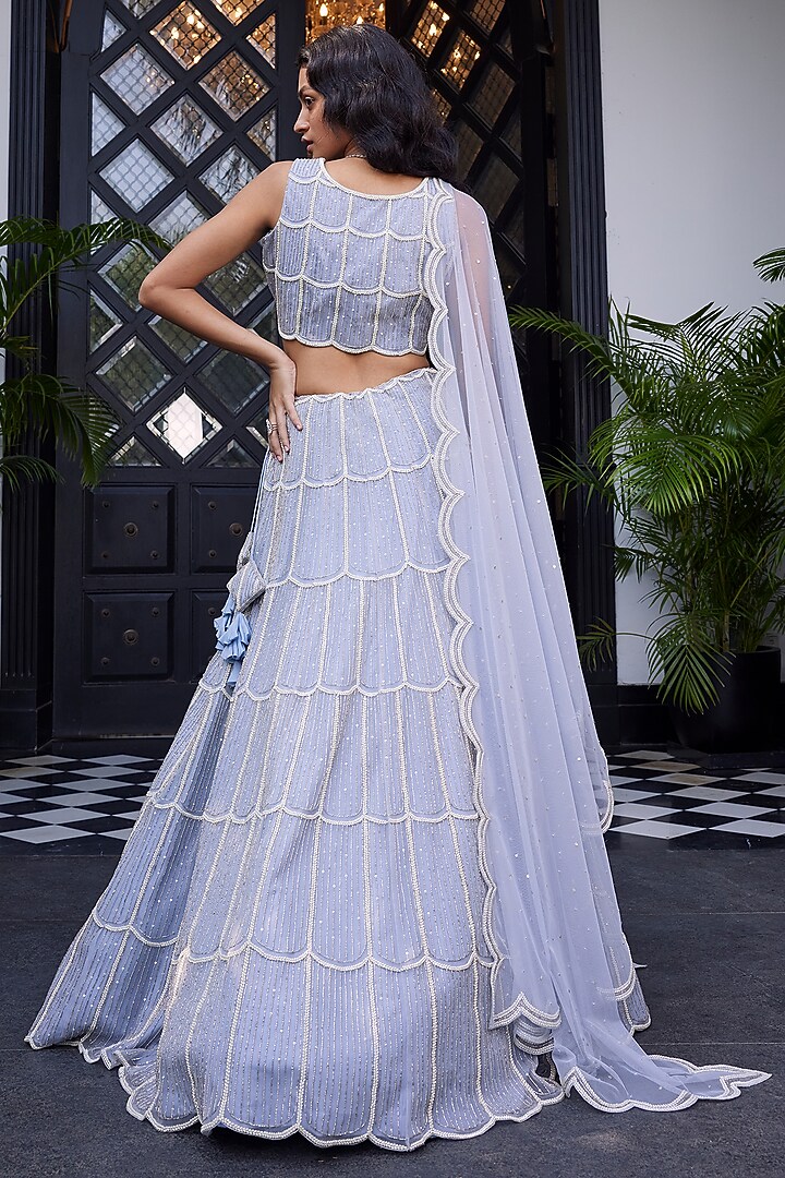 Powder Blue Embroidered Wedding Lehenga Set by Charu & Vasundhara at Pernia's Pop Up Shop