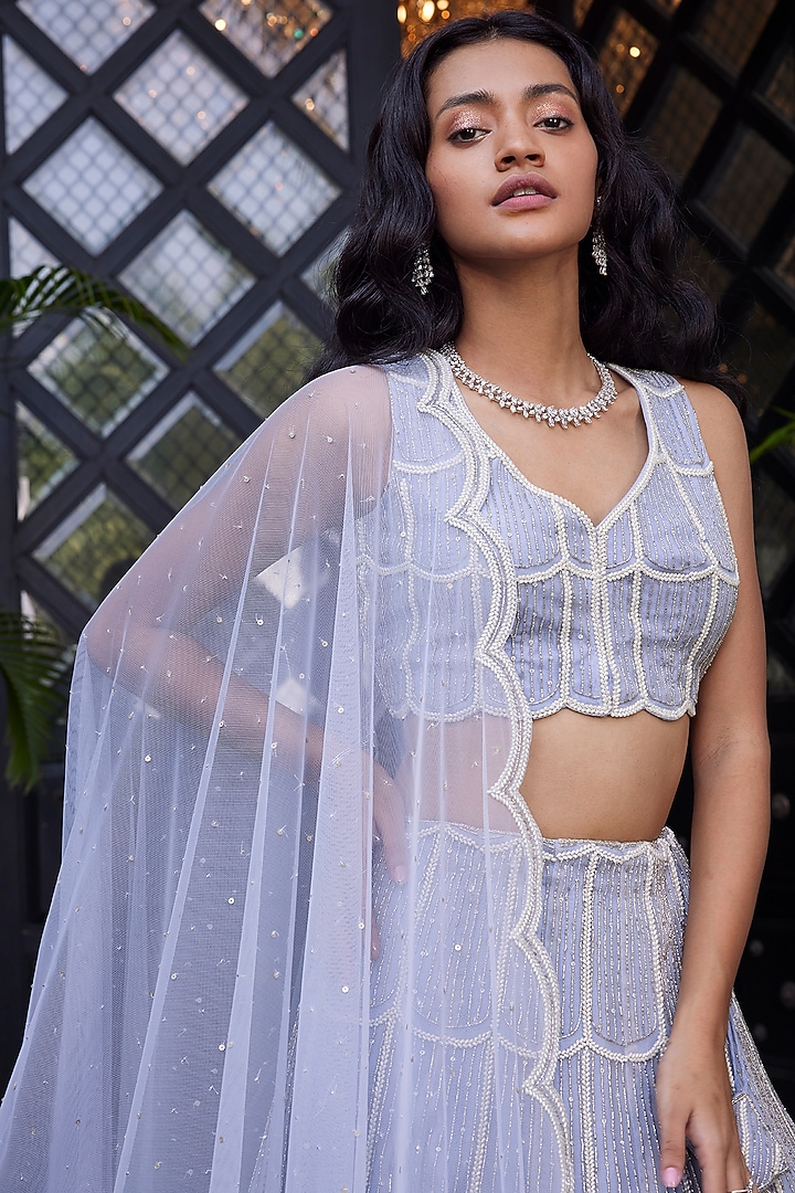 Powder Blue Embroidered Wedding Lehenga Set by Charu & Vasundhara at Pernia's Pop Up Shop