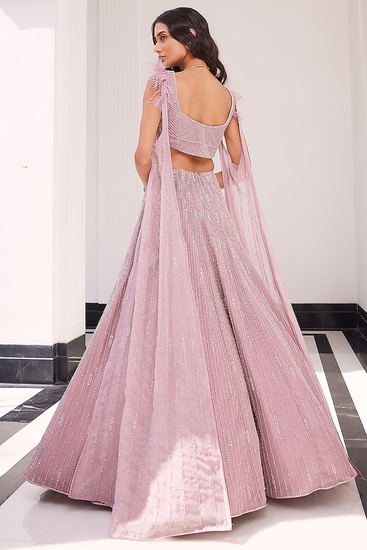 Lilac Pink Net Embroidered Wedding Lehenga Set by Charu & Vasundhara at Pernia's Pop Up Shop