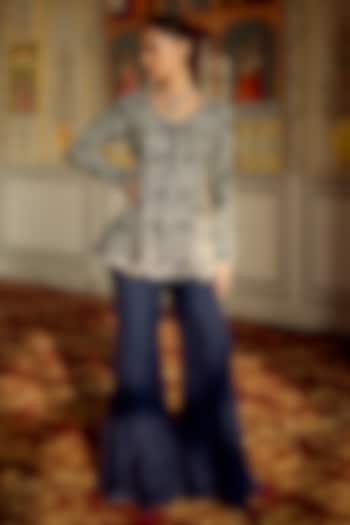 Persian Blue Cupro Silk Wedding Sharara Set by Charu & Vasundhara at Pernia's Pop Up Shop