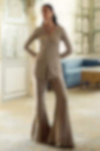 Golden Tissue Wedding Sharara Set by Charu & Vasundhara at Pernia's Pop Up Shop