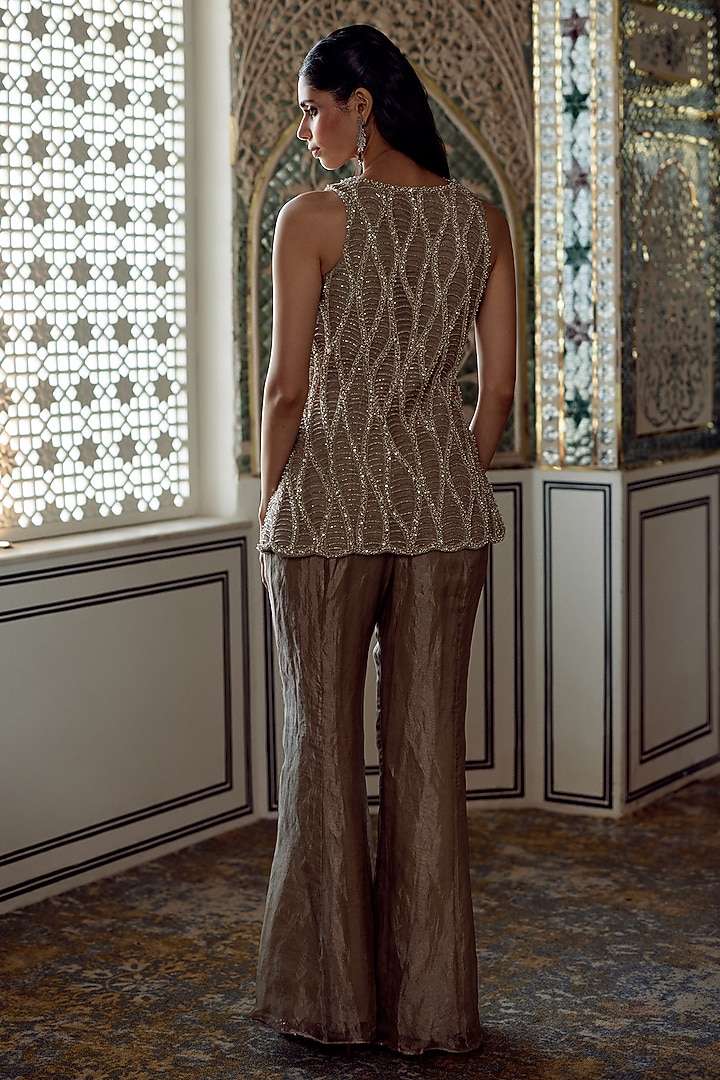 Golden Tissue Wedding Sharara Set by Charu & Vasundhara at Pernia's Pop Up Shop