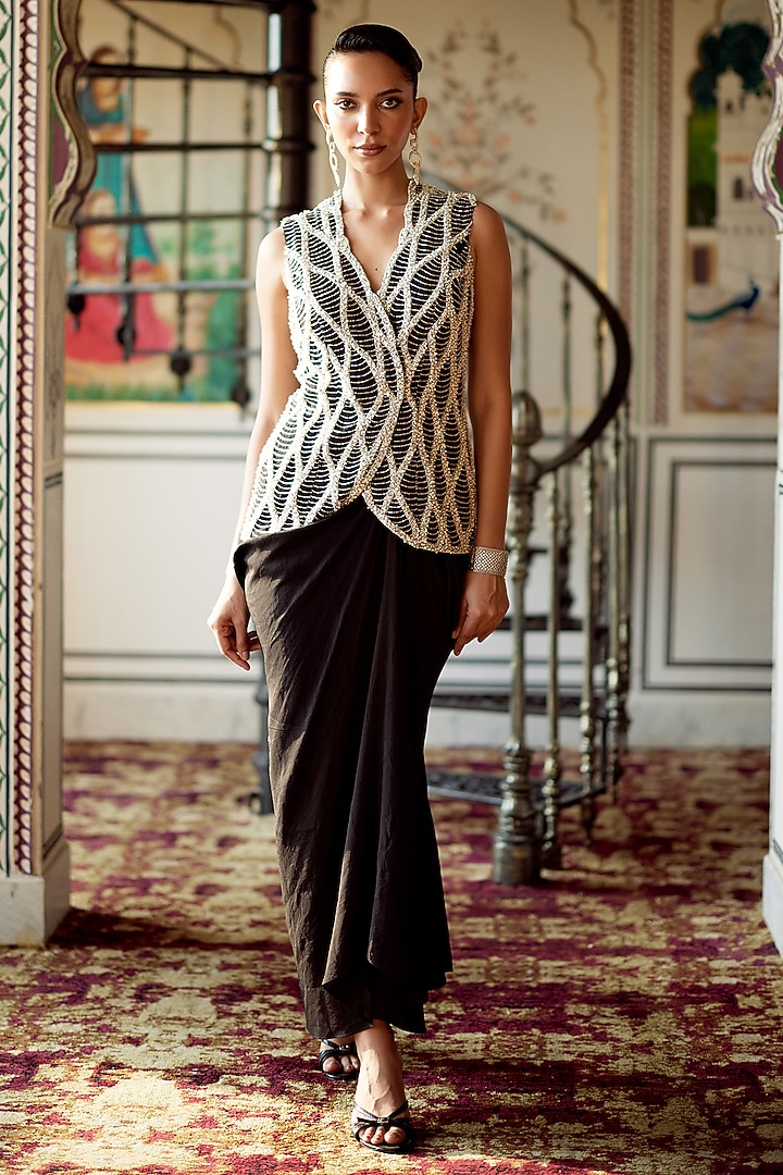 Black Organza Pick-Up Skirt Set by Charu & Vasundhara at Pernia's Pop Up Shop