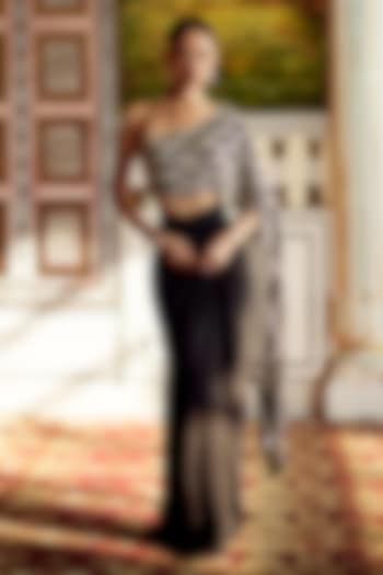 Black Organza Draped Skirt Set by Charu & Vasundhara at Pernia's Pop Up Shop