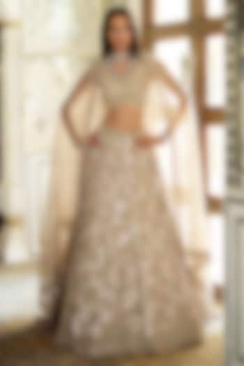 Golden Tissue Honeycomb Embroidered Bridal Lehenga Set by Charu & Vasundhara at Pernia's Pop Up Shop