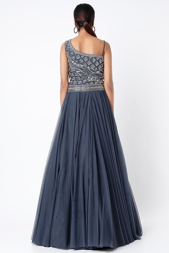 Medieval Blue Hand Embroidered Lehenga Set by Charu & Vasundhara at Pernia's Pop Up Shop