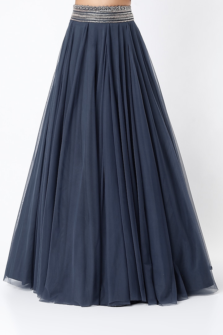 Medieval Blue Hand Embroidered Lehenga Set by Charu & Vasundhara at Pernia's Pop Up Shop