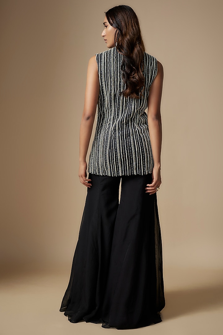 Black Organza Palazzo Pant Set by Charu & Vasundhara at Pernia's Pop Up Shop