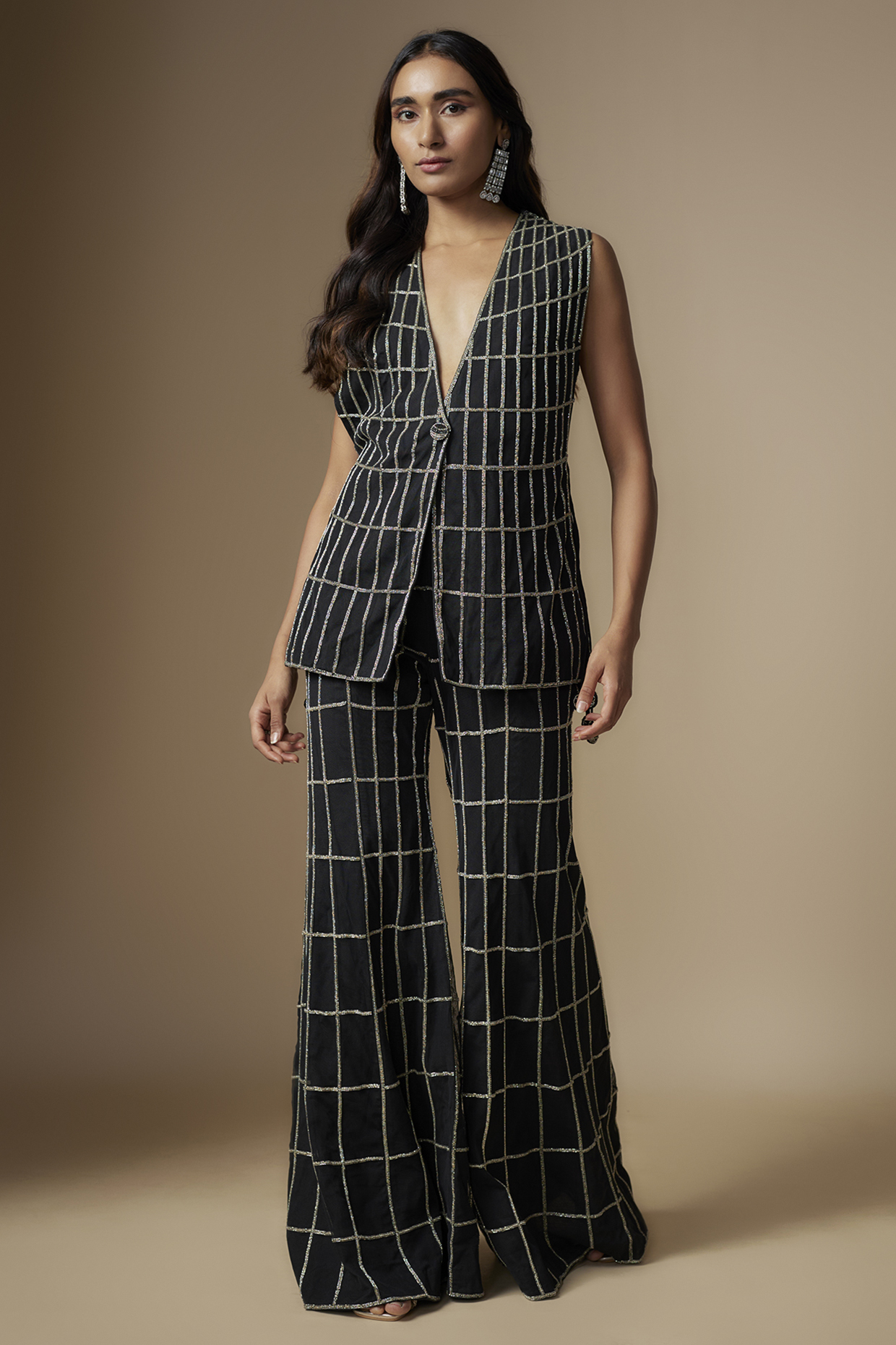 Black Net Embroidered Pant Set by Charu & Vasundhara at Pernia's Pop Up Shop