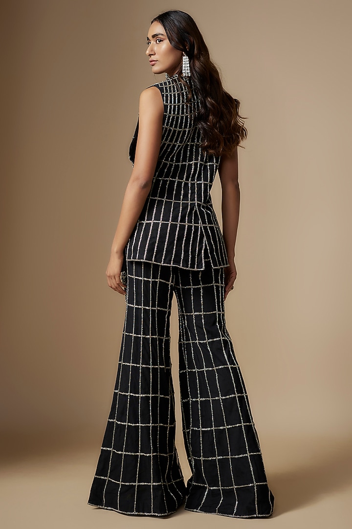 Black Net Embroidered Pant Set by Charu & Vasundhara at Pernia's Pop Up Shop