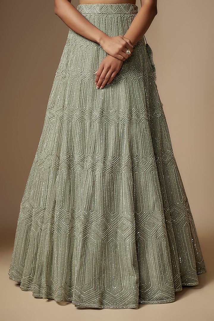 Silver Grey Net Embroidered Bridal Lehenga Set by Charu & Vasundhara at Pernia's Pop Up Shop