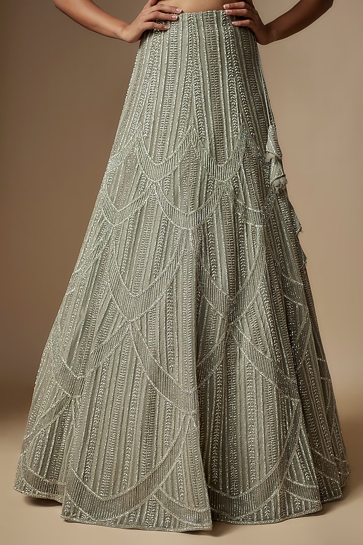 Silver Grey Net Embroidered Bridal Lehenga Set by Charu & Vasundhara at Pernia's Pop Up Shop