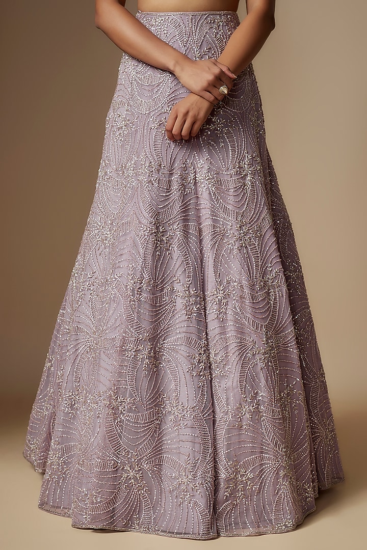Lavender Net Floral Embroidered Bridal Lehenga Set by Charu & Vasundhara at Pernia's Pop Up Shop