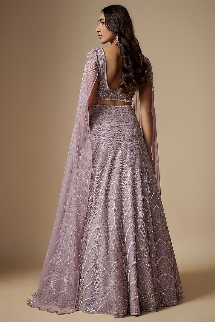 Lavender Net Embroidered Bridal Lehenga Set by Charu & Vasundhara at Pernia's Pop Up Shop