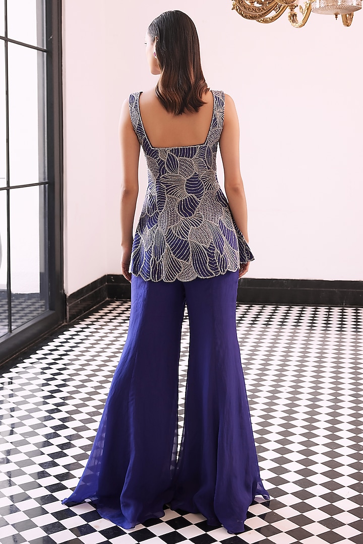 Purple Taffeta Viscose Organza Hand Embroidered Wedding Sharara Set by Charu & Vasundhara at Pernia's Pop Up Shop