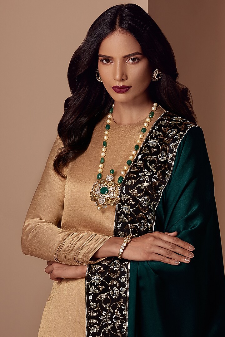 Gold Metallic Silk Kurta Set by Chhaya Mehrotra at Pernia's Pop Up Shop