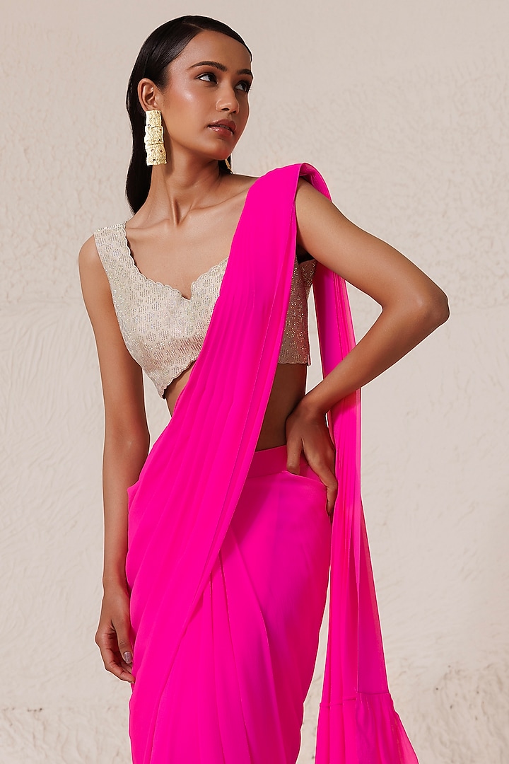 Pink Drape Saree