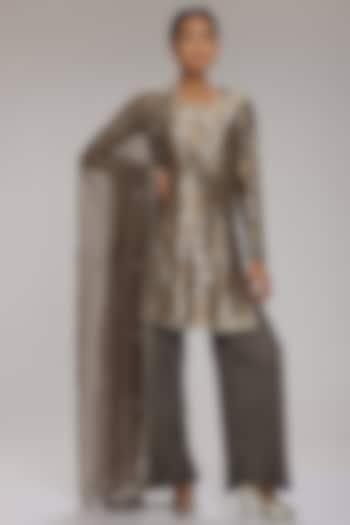 Grey Banarasi Brocade Kurta Set by Chhaya Mehrotra at Pernia's Pop Up Shop