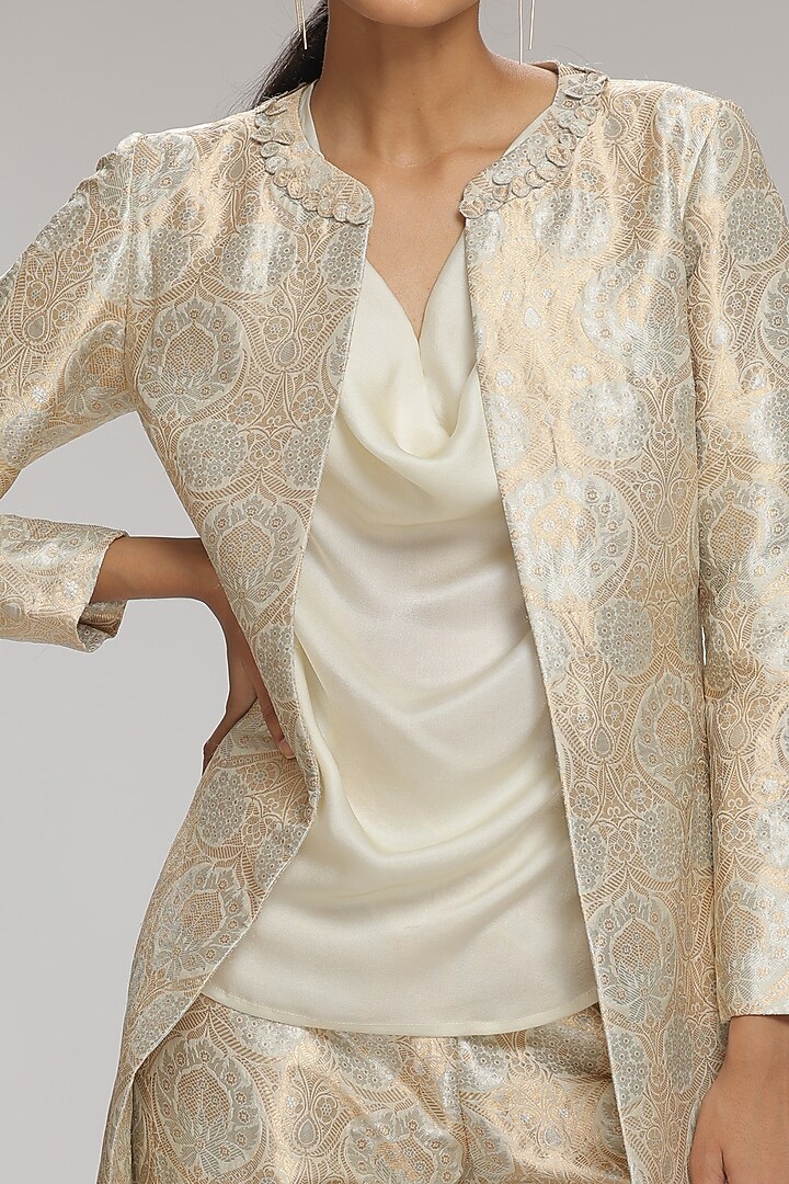 Cream Banarasi Brocade Jacket Set by Chhaya Mehrotra at Pernia's Pop Up Shop