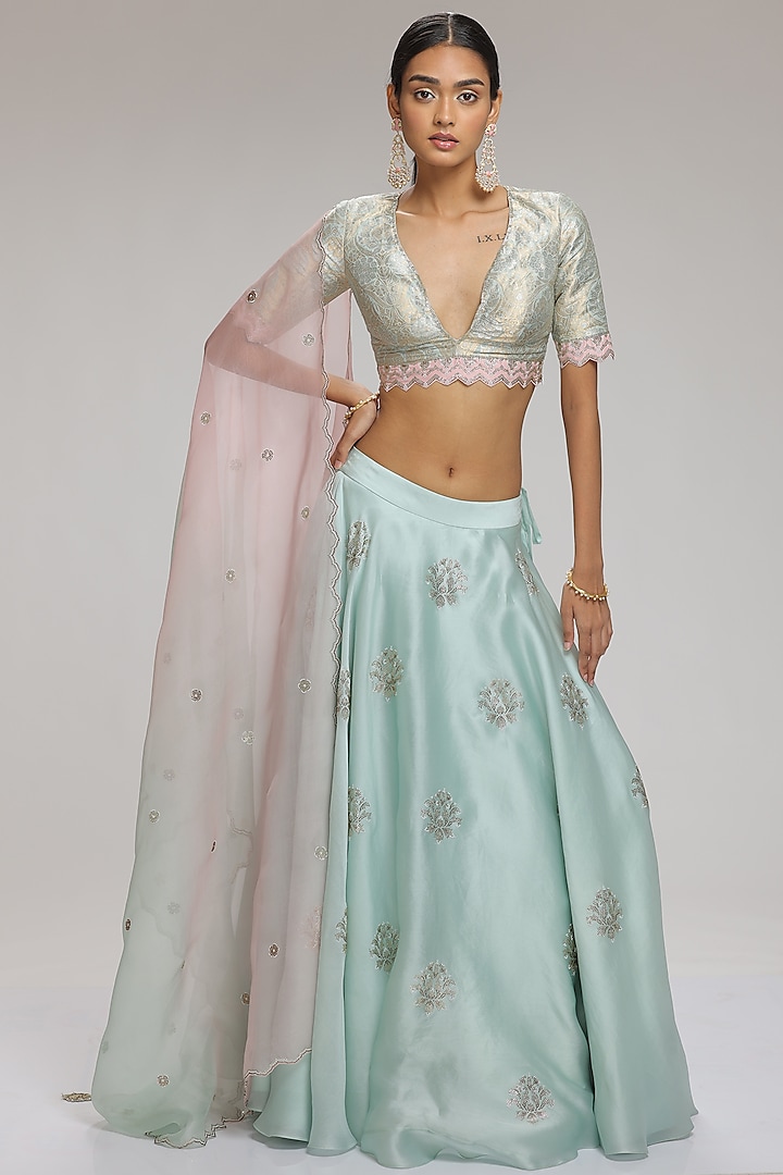 Mint Embellished Lehenga Set by Chhaya Mehrotra