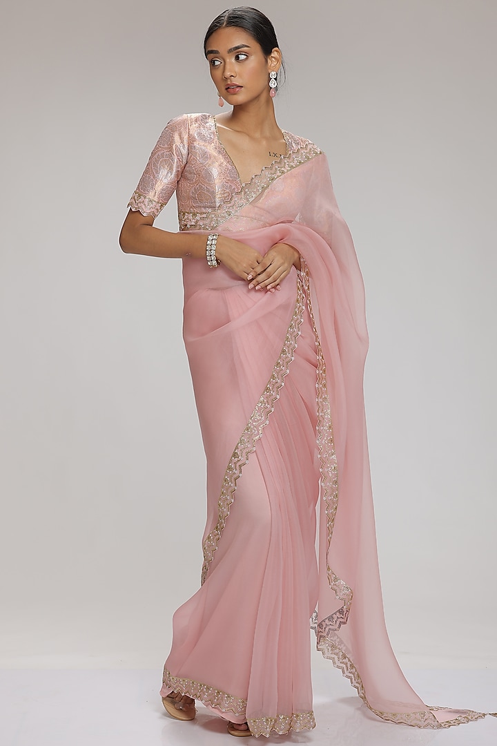 Pink Embellished Saree Set by Chhaya Mehrotra