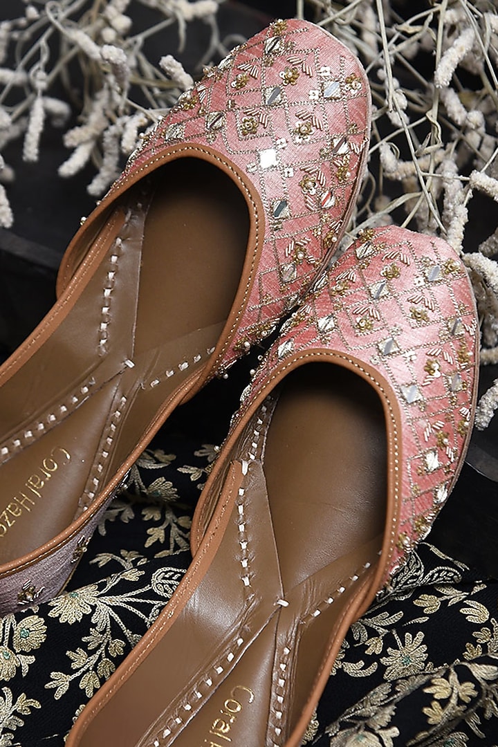 Nude Hand Embroidered Juttis by Coral Haze at Pernia's Pop Up Shop