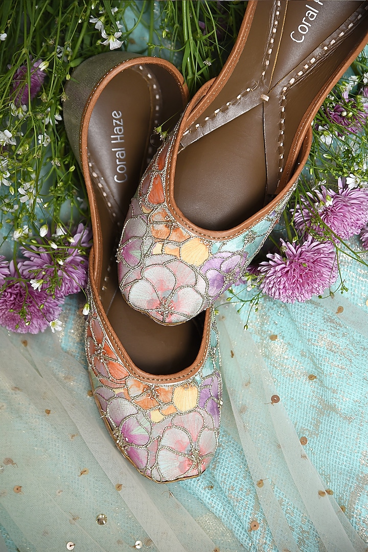Multi-Colored Floral Printed Juttis by Coral Haze