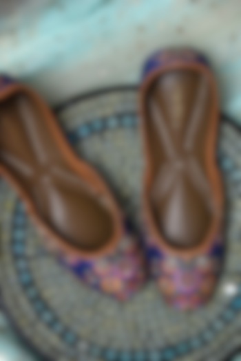 Indigo Blue Floral Printed Juttis by Coral Haze at Pernia's Pop Up Shop