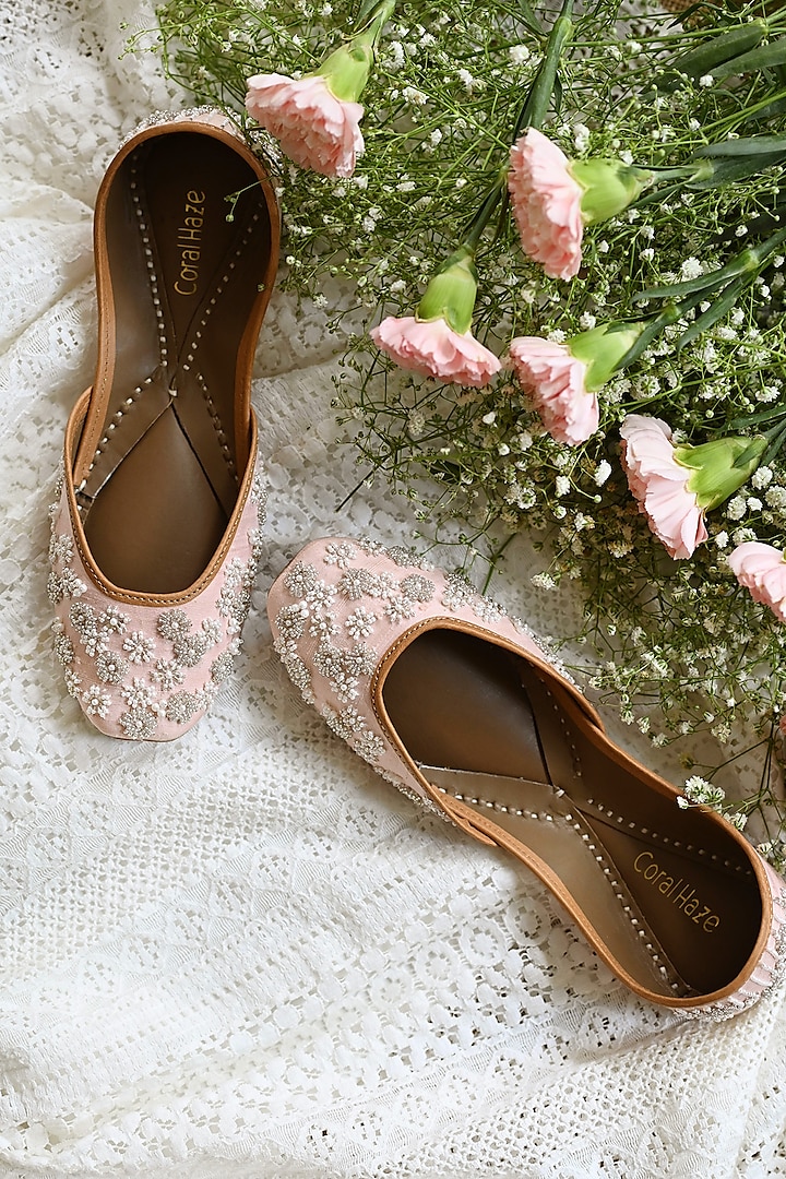Peach Hand Embroidered Juttis by Coral Haze
