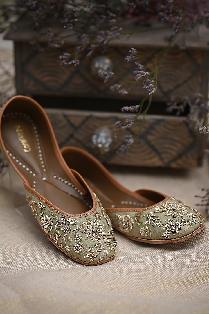 Sage Green Embroidered Juttis by Coral Haze