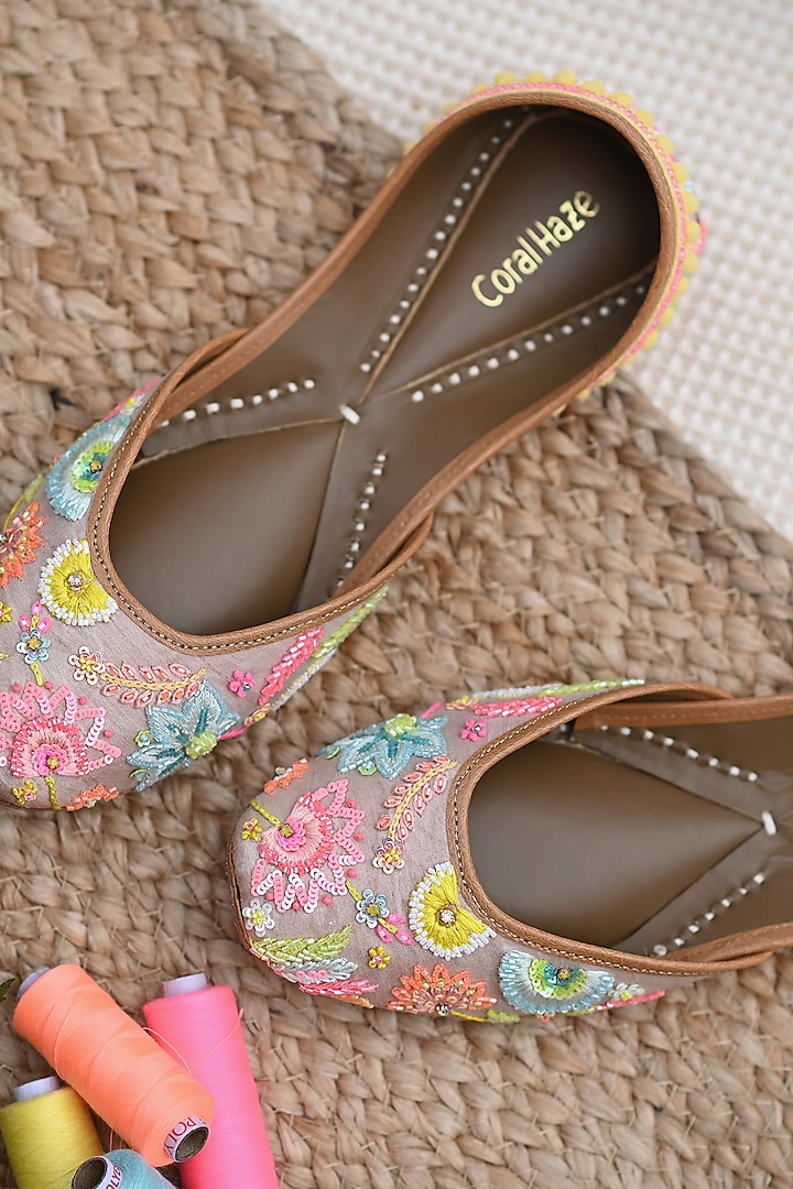 Multi-Colored Hand Embroidered Juttis by Coral Haze