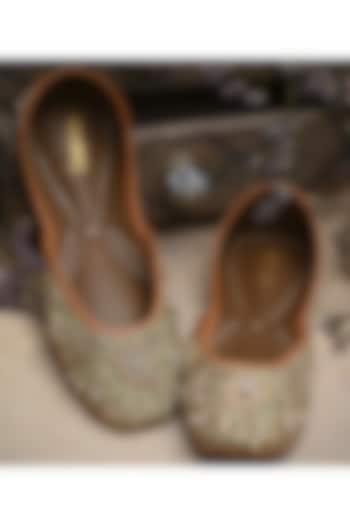 Sage Green Hand Embroidered Juttis by Coral Haze at Pernia's Pop Up Shop
