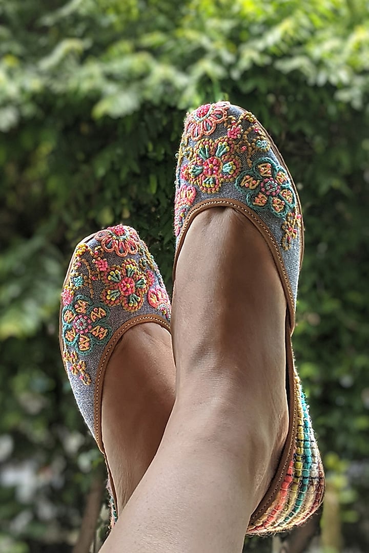 Multi-Colored Embroidered Juttis by Coral Haze