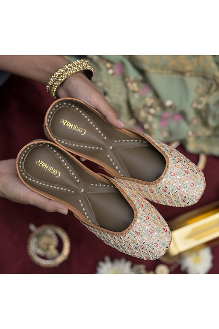 Ivory Dupion Sequins & Thread Work Juttis by Coral Haze at Pernia's Pop Up Shop