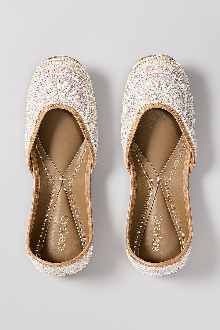 Multi-Colored Genuine Leather Pearl Hand Embroidered Juttis by Coral Haze at Pernia's Pop Up Shop