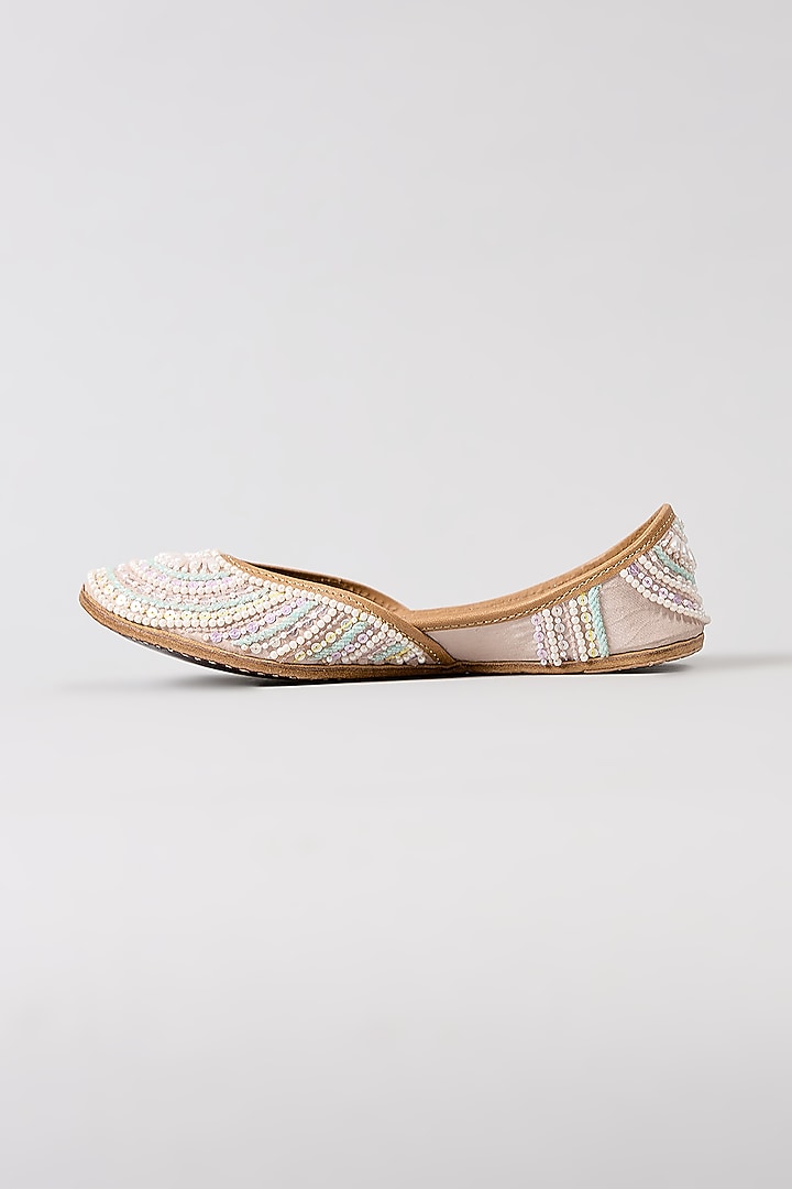 Multi-Colored Genuine Leather Pearl Hand Embroidered Juttis by Coral Haze at Pernia's Pop Up Shop