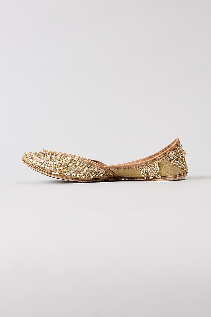 Gold Genuine Leather Zardosi Hand Embroidered Juttis by Coral Haze at Pernia's Pop Up Shop