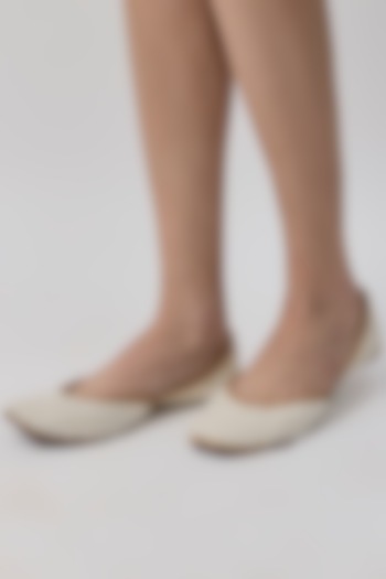 White Genuine Leather Pearl Work Juttis by Coral Haze at Pernia's Pop Up Shop