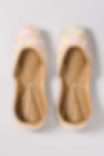 Multi-Colored Genuine Leather Pearl Hand Embroidered Juttis by Coral Haze at Pernia's Pop Up Shop