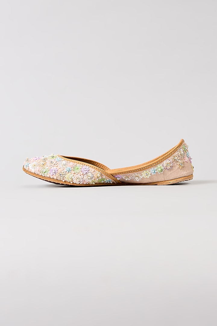 Multi-Colored Genuine Leather Pearl Hand Embroidered Juttis by Coral Haze at Pernia's Pop Up Shop
