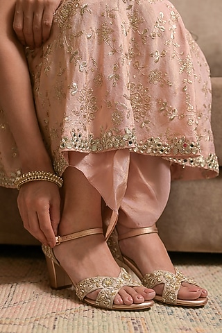 Nude Dupion Silk Zardosi Hand Embroidered Heels by Coral Haze