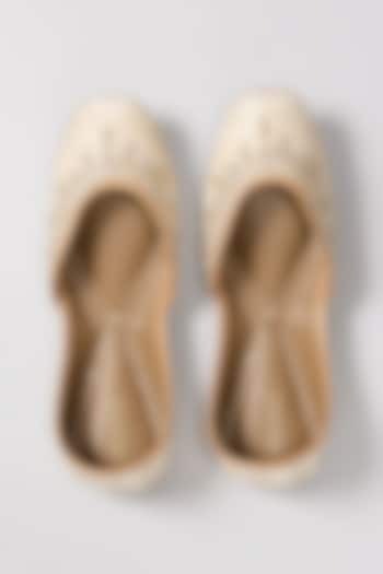 Beige & Gold Genuine Leather Zardosi Hand Embroidered Juttis by Coral Haze at Pernia's Pop Up Shop